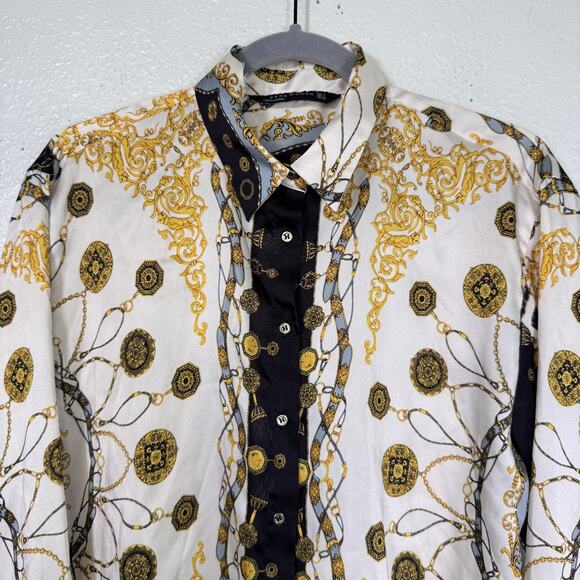 Zara Shirt Womens Small Baroque Chain Print Top Long Sleeve Button Up Vogue Chic - Picture 4 of 14